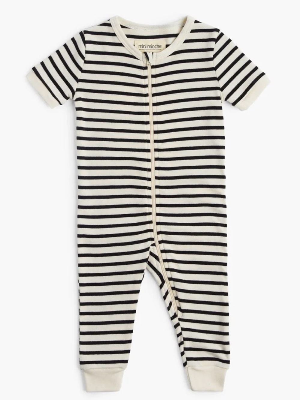 Mini Mioche, Striped Black and White Organic Short Sleeve Romper, 3-6 Months